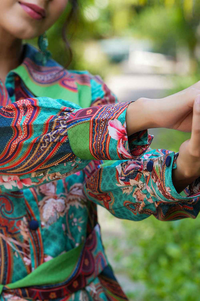 Green Satin Printed Co-Ord Set