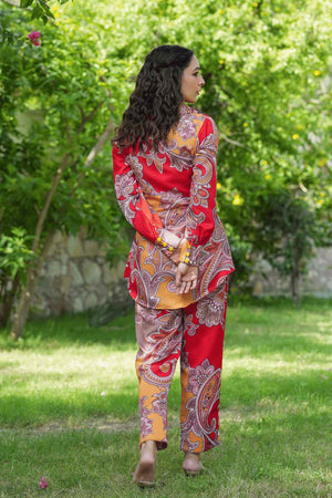 Red Satin Printed Co-Ord Set (1451CRDRD)
