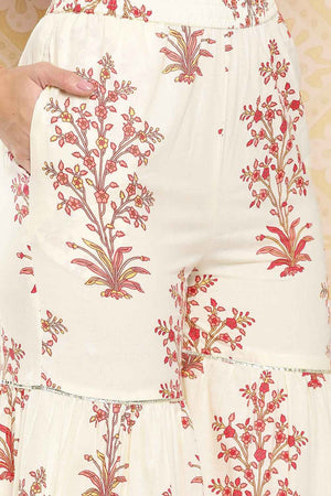 Beige Striped Gotta Patti Cotton Co-Ord Set