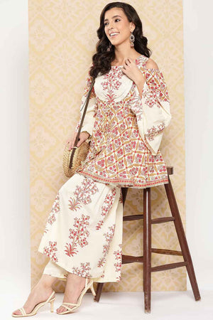 Beige Striped Gotta Patti Cotton Co-Ord Set