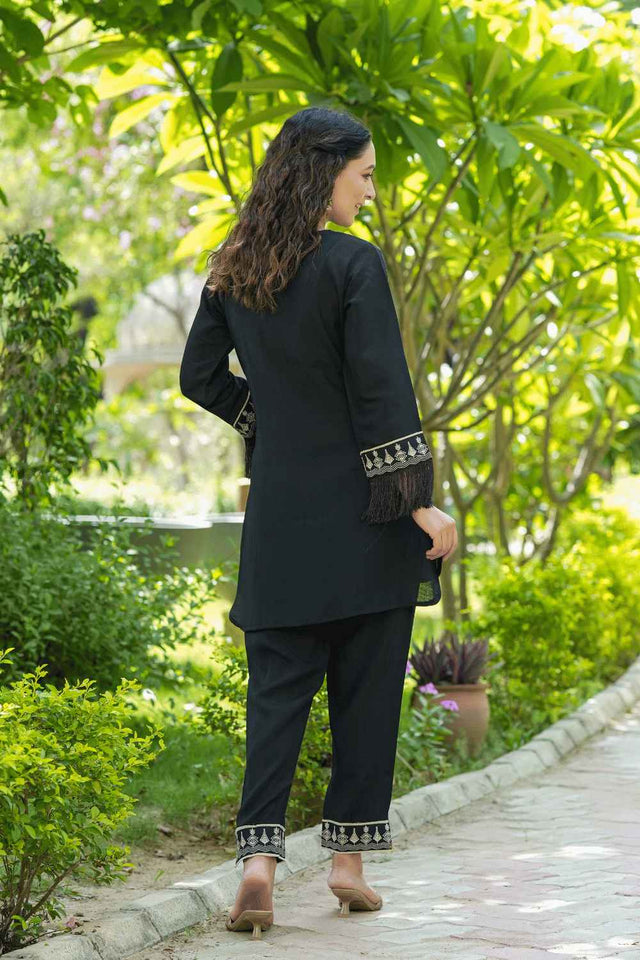 Black Embroidered Silk Co-Ord Set (1476CRDBK)