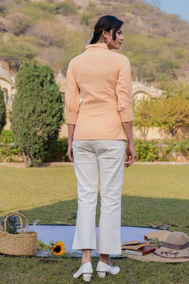 Yellow Checkered Print Pure Cotton Top