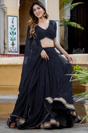 Black Georgette Zari Work Lehenga Choli (15049-Black)