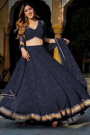 Black Georgette Zari Work Lehenga Choli (15049-Black)