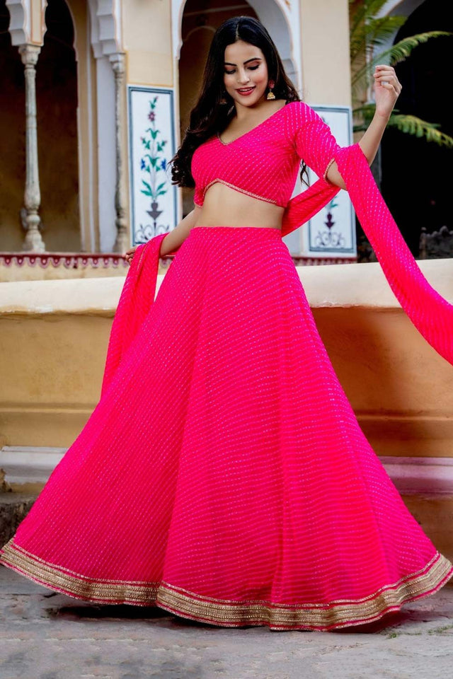 Pink Georgette Zari Work Lehenga Choli (15049-Pink)