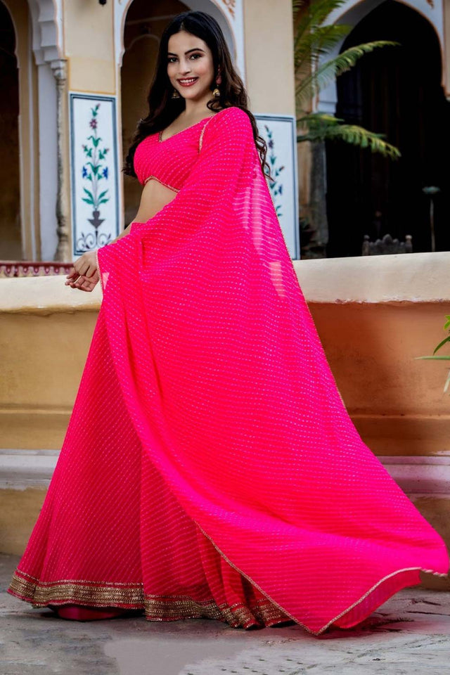 Pink Georgette Zari Work Lehenga Choli (15049-Pink)