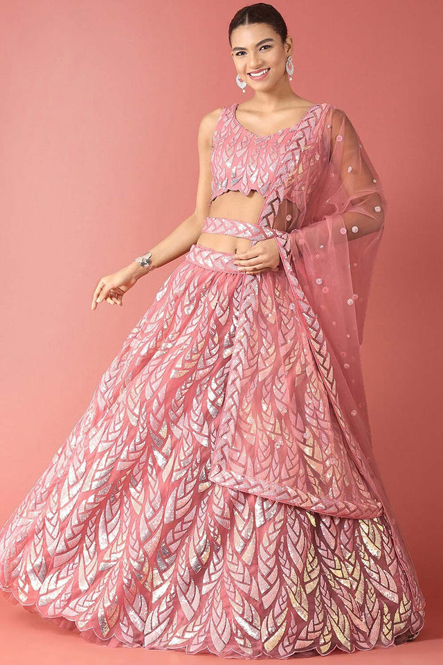 Pink Soft Net Embroidered Lehenga Choli (15101-PINK)