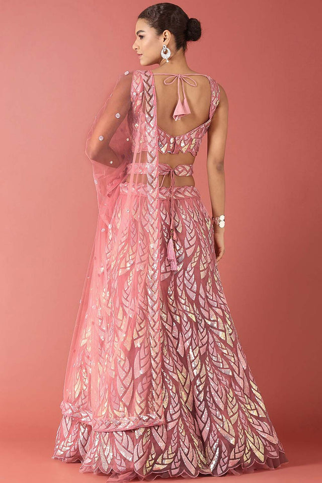 Pink Soft Net Embroidered Lehenga Choli (15101-PINK)