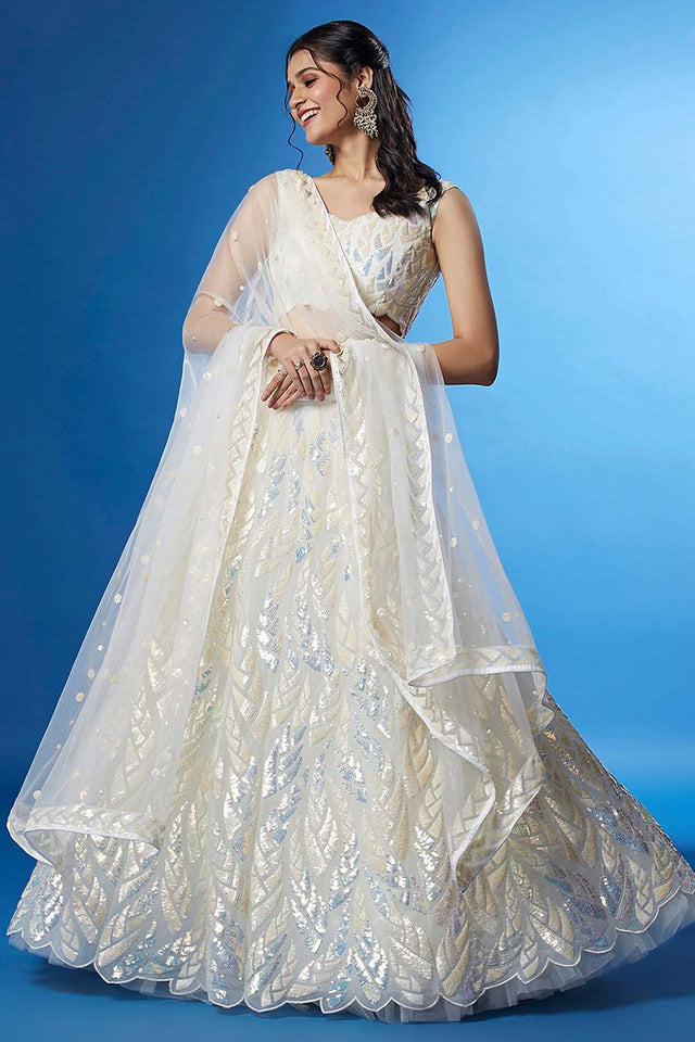 White Soft Net Embroidered Lehenga Choli (15101-WHITE)
