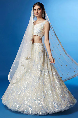 White Soft Net Embroidered Lehenga Choli (15101-WHITE)