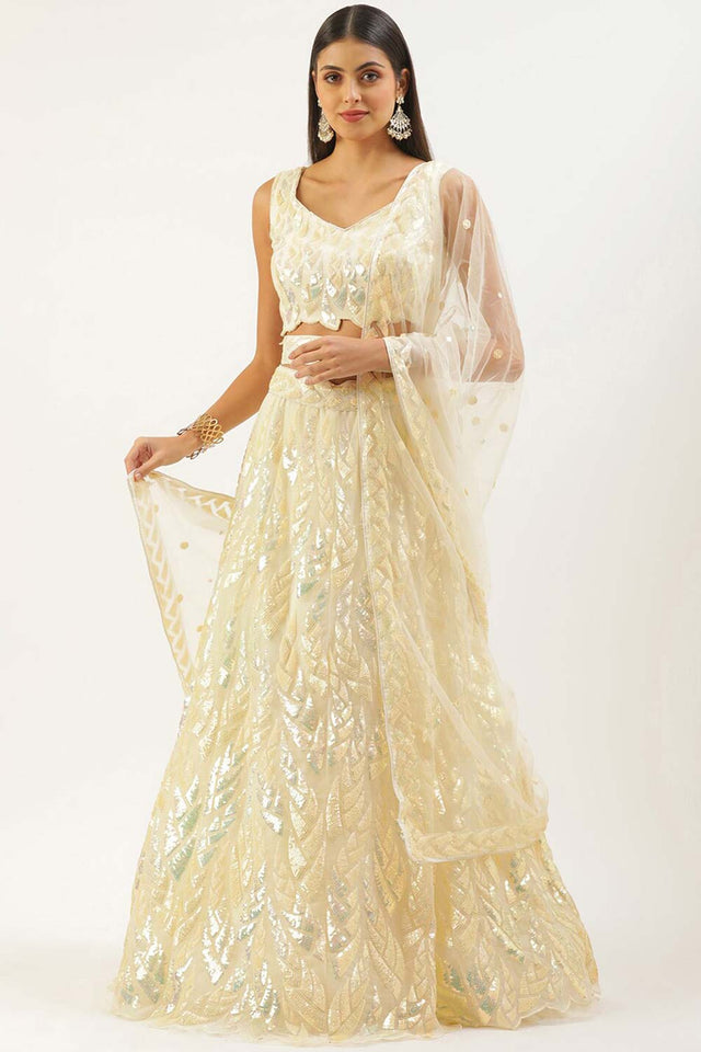 Yellow Soft Net Embroidered Lehenga Choli (15101-YELLOW)