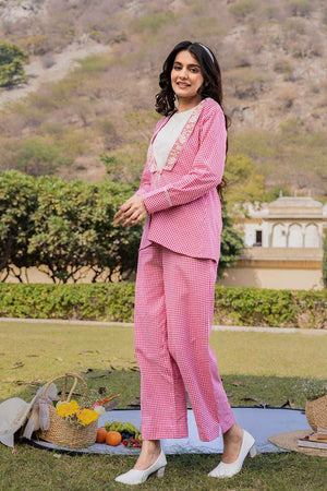 Pink Embroidered Cotton Co-Ord Set