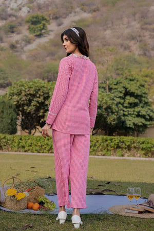 Pink Embroidered Cotton Co-Ord Set