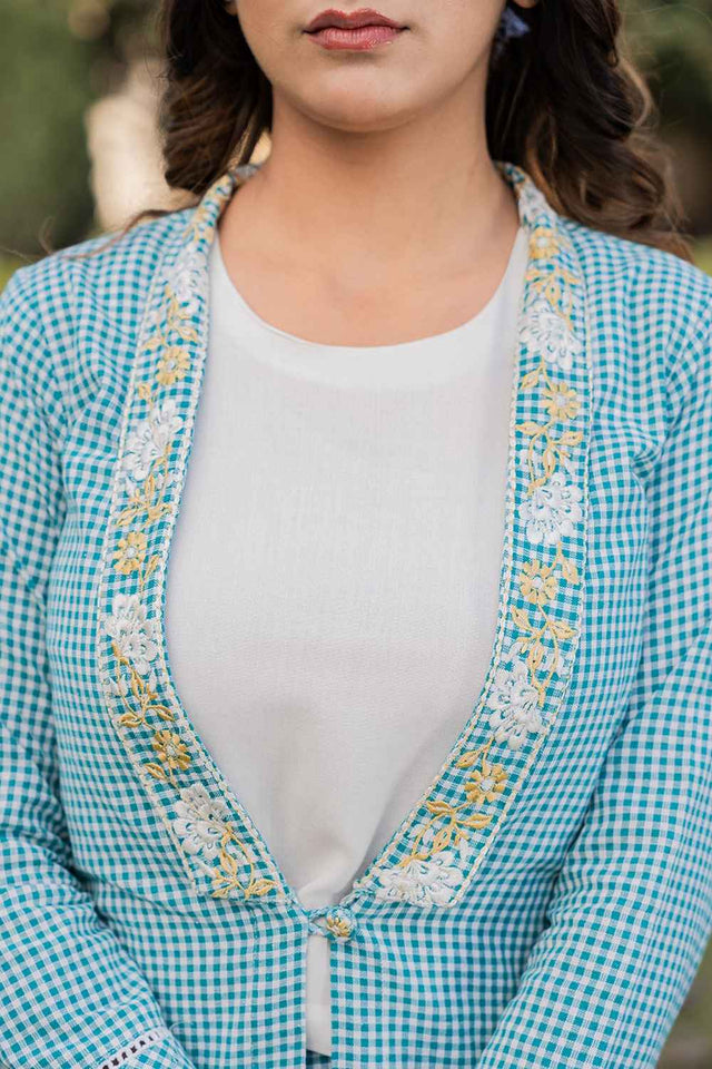 Turquoise Embroidered Cotton Co-Ord Set