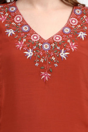 Red Embroidered Silk Anarkali Suit Set