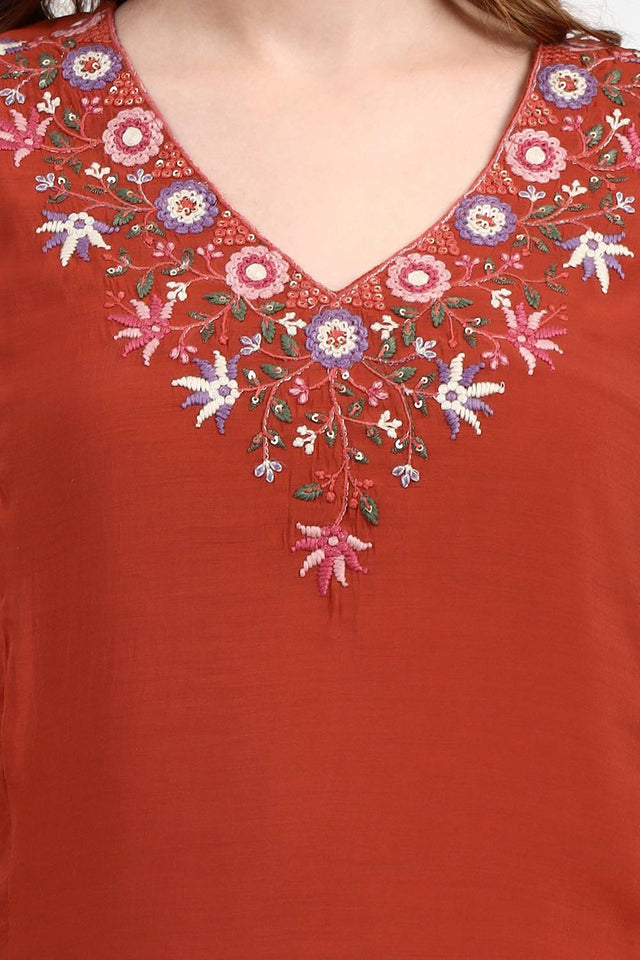 Red Embroidered Silk Anarkali Suit Set