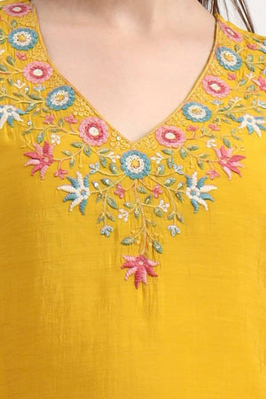 Yellow Embroidered Silk Anarkali Suit Set