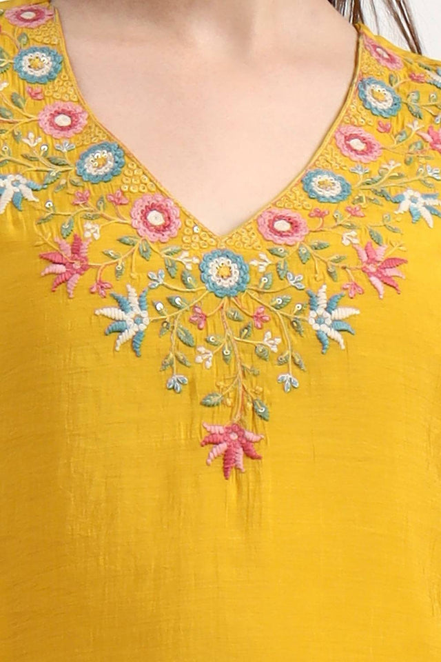 Yellow Embroidered Silk Anarkali Suit Set