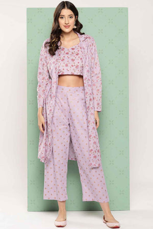 Violet Floral Print Cotton Co-Ord Set (1566CRDPR)