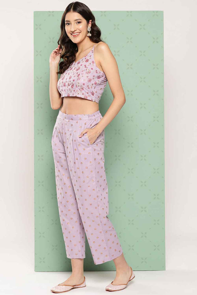 Violet Floral Print Cotton Co-Ord Set (1566CRDPR)