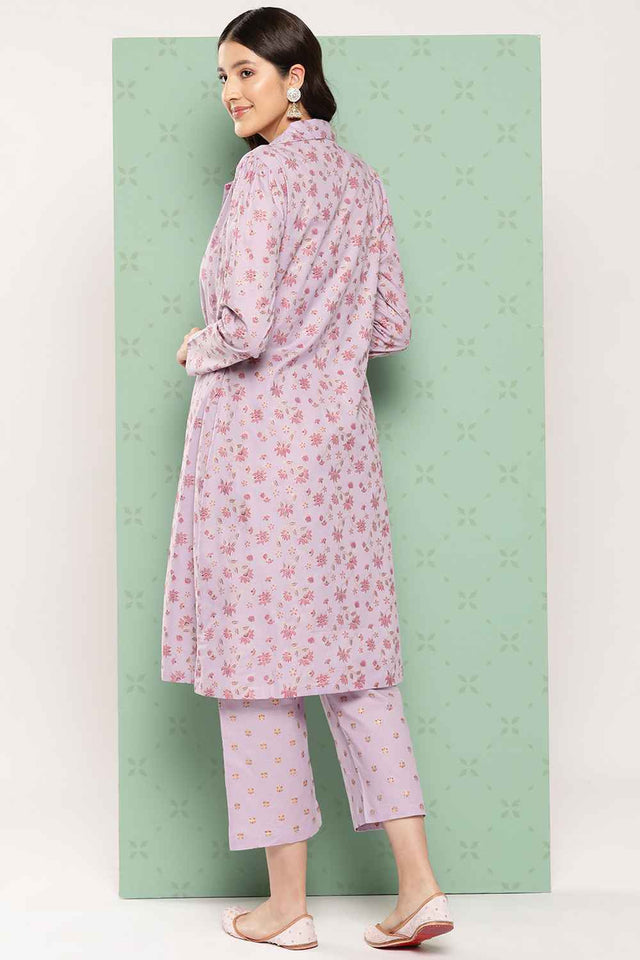Violet Floral Print Cotton Co-Ord Set (1566CRDPR)