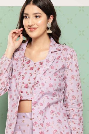 Violet Floral Print Cotton Co-Ord Set (1566CRDPR)