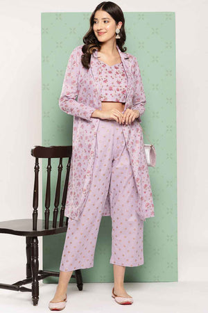 Violet Floral Print Cotton Co-Ord Set (1566CRDPR)