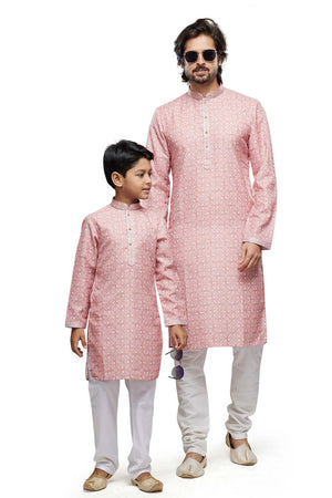 Men's Peach Digital Print Cotton Kurta Pyjama Set