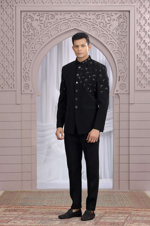 Men's Black Embroidered Silk Jodhpuri (Jacket Only)