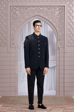 Men's Blue Embroidered Silk Jodhpuri (Jacket Only)