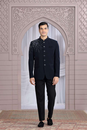 Men's Blue Embroidered Silk Jodhpuri (Jacket Only)