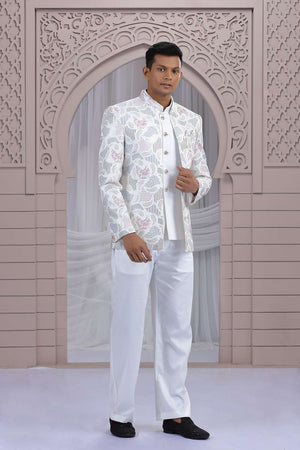 Men's Cream Embroidered Art Silk Jodhpuri (Jacket Only)