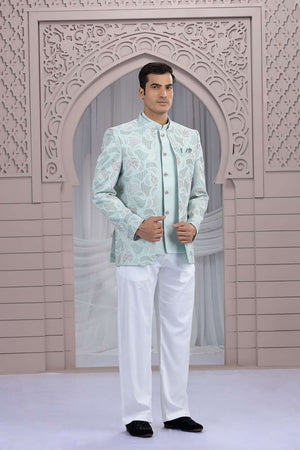 Men's Green Embroidered Art Silk Jodhpuri (Jacket Only)