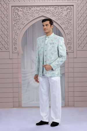 Men's Green Embroidered Art Silk Jodhpuri (Jacket Only)