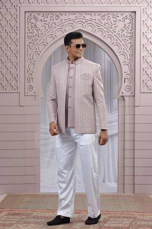 Men's Pink Embroidered Art Silk Jodhpuri (Jacket Only)