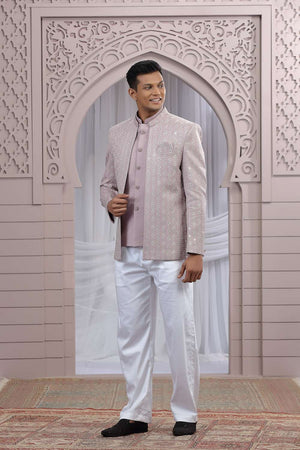 Men's Pink Embroidered Art Silk Jodhpuri (Jacket Only)