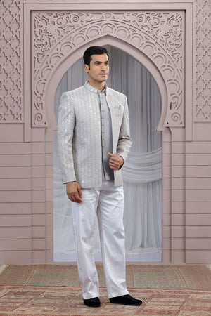 Men's Grey Embroidered Art Silk Jodhpuri (Jacket Only)