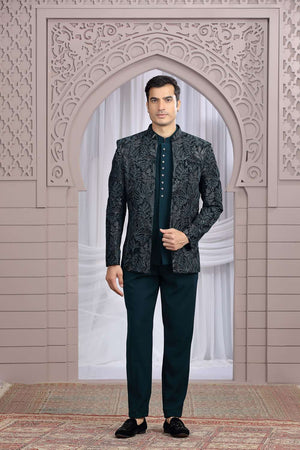 Men's Green Embroidered Velvet Jodhpuri (Jacket Only)