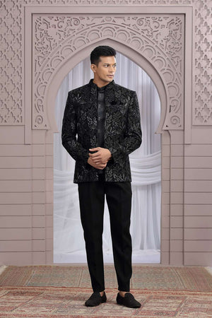 Men's Black Embroidered Velvet Jodhpuri (Jacket Only)