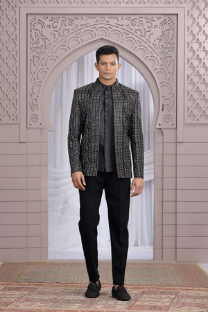 Men's Black Embroidered Art Silk Jodhpuri (Jacket Only)