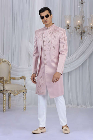 Men's Pink Embroidered Art Silk Sherwani Sets