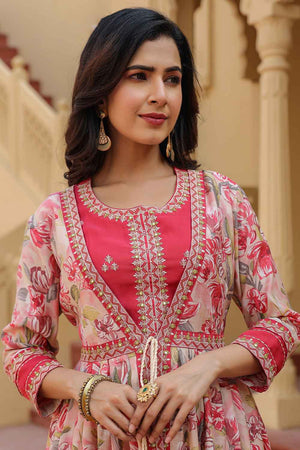 Pink Thread Work Silk Co-Ord Set (1685CRDPK)