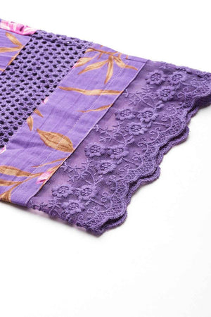 Violet Floral Print Pure Cotton Kurti Pant Set