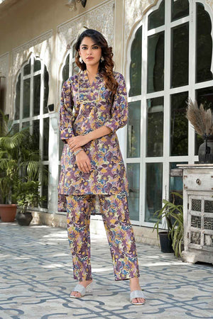 Violet Embroidered Silk Co-Ord Set