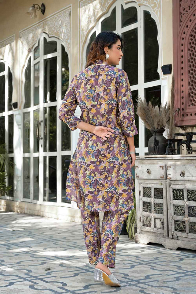 Violet Embroidered Silk Co-Ord Set