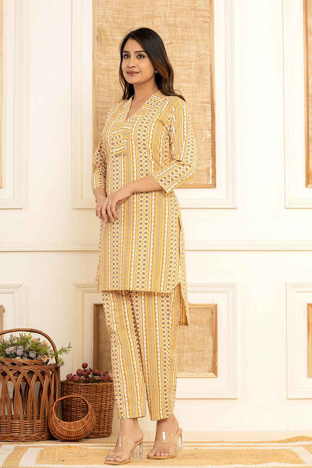 Yellow Ethnic Motifs Cotton Co-Ord Set