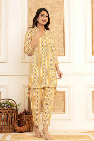 Yellow Ethnic Motifs Cotton Co-Ord Set