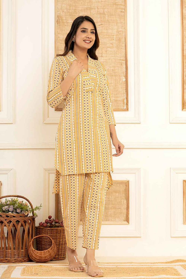 Yellow Ethnic Motifs Cotton Co-Ord Set