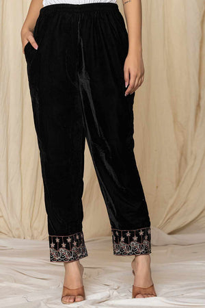 Black Embroidered Velvet Co-Ord Set (1839CRDBK)
