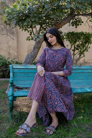 Multi-Color Paisley Print Cotton Kurti Pant Set